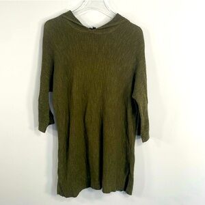 Eileen Fisher Olive Organic Linen/Cotton Blend Hooded Tunic Sweater Sz L